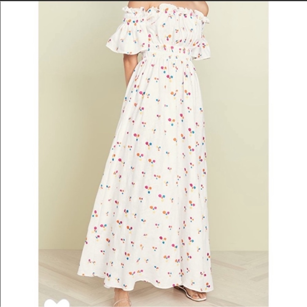 All Things Mochi Nana Embroidered Off The Shoulder Maxi Dress in White - Picture 3 of 7
